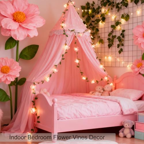 USB Plug-in 16.5ft Pink Cherry Blossom Flower Vine Fairy Lights Decorations | 50 Led Floral Leaf String Lights For Girl'S Bedroom, Window, Wall, Wedding, Birthday, Party, Christmas Hanging Indoor Decor - color: 16.5ft Pink Flower Lights