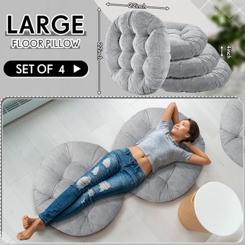 Jerify Floor Pillow Cushions Large Round Square Large Meditation Floor Pillow for Classroom Adult Meditation Picnic Party Seating Learning Daycare School(Round,Light Grey,4 Pcs) - color: Light Grey, size: Round
