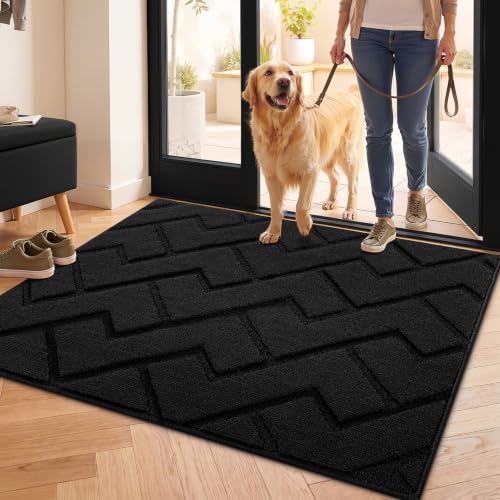 hicorfe Front Door Mat Outside Entrance,32"x40" Absorbent Muddy Dirt Resist Welcome Door Mats Outdoor Indoor,Stain and Fade Resistant,Non Slip Backing Entry Mat Doormat for Entryway(Black) - color: Black, size: 40" x 32" (Rectangular)