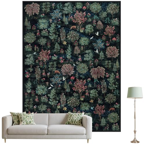 Beeiva 5x7 Area Rugs for Bedroom, Dark Green Boho Forest Washable Rugs 5x7 for Dining Room, Stain Resistant Non-Slip Botanical Print Playroom Rug for Kids Room Nursery Living Room(Dark Green,5x7ft) - color: Dark Green-forest, size: 5' x 7' (Rectangular)