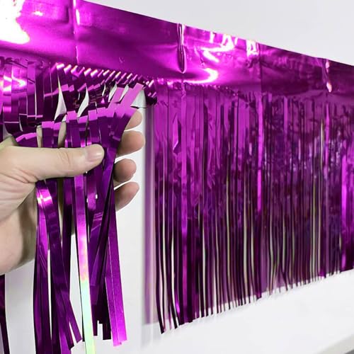 6 Packs 10 Feet Foil Fringe Garland Metallic Foil Tinsel Fringe Garland Wall Hanging Fringe Banner for Parade Floats, Wedding, Christmas，Birthday Party Halloween Decor (Hot Pink) - color: Foil Fringe Garland-hot Pink