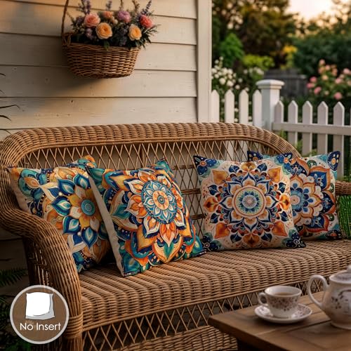 OBSEDE Boho Mandala Throw Pillow Covers Set of 4, 18x18 Inch Blue and Orange Bohemian Decorative Pillow Cases for Couch Sofa, Psychedelic Floral Spiritual Home Decor - color: Boho Spirit Mandala, size: 18" x 18" (Pack of 4)