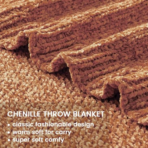 BOURINA Chenille Throw Blanket for Couch Sofa Chair Bed Home Decoration, Soft Warm Cozy Blanket for All Season（50" x 60", Coral） - color: Chenille-coral, size: 50"×60"