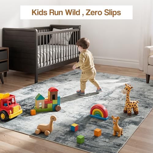 CRYPTOLITE Abstract Area Rug Washable Rug with Non-Slip Backing Low Pile Area Rugs for Living Room, Bedroom, Dining Room,4x6, Grey - color: Abstract Original - Grey, size: 4' x 6' (Rectangular)