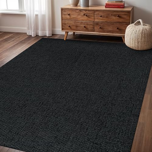 Easy Jute Rug 8x10 Indoor Outdoor Natural Rugs Solid Fiber Rug Woven Area Rug Boho Easy Clean Inside Carpet for Living Room Bedroom Dining Room Hallway or Outdoor Patio Porch (8 X 10 Dark Grey) - color: Dark Grey, size: 8' x 10' (Rectangular)