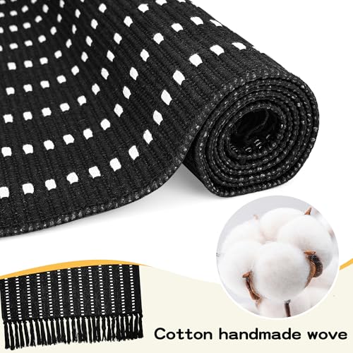 Front Door Mat Black and White Outdoor Indoor Rugs Entryway Rug 23.6" x 51.2" Striped Front Porch Decor Outside Rug Outdoor Patio Front Door Rugs Kitchen Decor Carpet Entry Way Doormats - color: Black & White Line Front Door Rug With Tassel