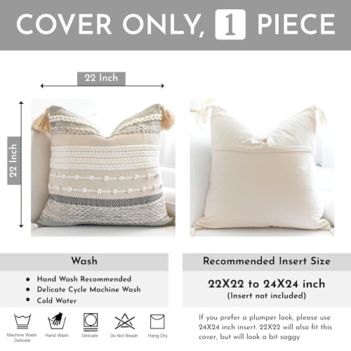 BlissBlush Gray Boho Throw Pillow Cover 22x22, Grey Decorative Accent Pillow for Couch, Square Woven Textured Pillowcase, Modern Farmhouse Pillow for Bed, Bohemian Pillow Cover (Pack of 1) - color: Gray, size: 22" x 22" (Pack of 1)