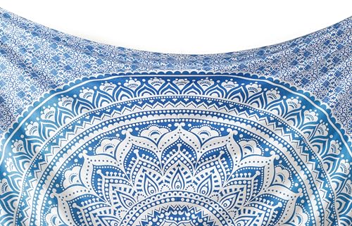 Popular Handicrafts Tapestry Wall Hanging Hippie Mandala Bohemian Hippy Intricate Indian Tapestries Bedspread 90 x 108 Inches (230cm x 270cm) Blue Ombre