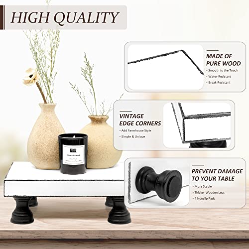EOSAHR Decorative Wooden Riser for Display : Farmhouse Pedestal Stand for Retro Home Decor and Soap holder for Sink - The Rustic Tray Decor Riser for Kitchen & Bathroom (Black and White) - color: Black & White - Paulownia Wood
