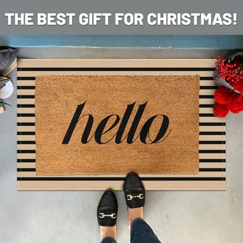 IOHOUZE Striped Area Rug 2'x3' Front Door Rugs Small Washable Area Rug for Front Porch, Spring Summer Welcome Door Mats Outdoor Indoor, Doormat for Entryway Porch Entrance, Tan/Black - color: Tan/Black Stripe, size: 2' x 3' (Rectangular)