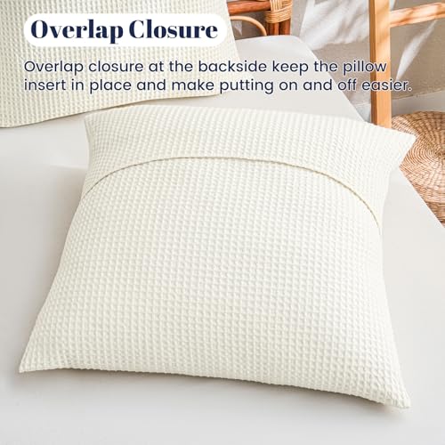 PHF 100% Cotton Waffle Weave Euro Shams 26"X26", No Filling, 2 Pack Elegant Home Decorative Euro Throw Pillow Covers for Bed Couch Sofa,Cream - color: Cream, size: 26" x 26" (Pack of 2)