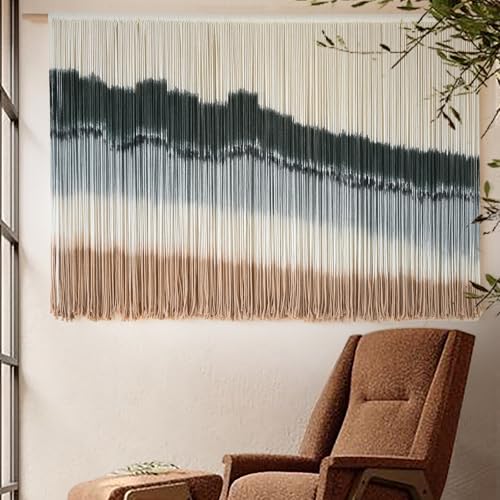 IOWER Large Macrame Wall Hanging Dip Dye Craftsmanship Fiber Yarn Wall Art Boho Wall Decor Home Decor 57''W x 35''L - color: green1