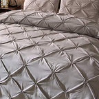 Feelyou Queen Duvet Cover Set Pinch Pleated, Soft Polyester Pintuck Tufted Style Bedding Sets Solid Grey Geometric Quilt Cover with 2 Pillow Shams, Luxurious Comforter Cover Set,3-Pieces - color: Grey, size: Queen