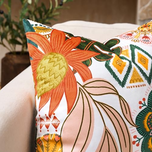 Tyrot Boho Floral Velvet Throw Pillow Covers 18x18 Inch Set of 2 Farmhouse Cushion Covers Mid Century Modern Botanical Home Decor Accent Pillow Cases for Couch Bed Sofa Living Room, Bedroom - color: Blush Pearl, size: 18" x 18" (Pack of 2)
