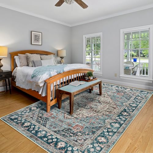Amearea Vintage Design Blue Area Rugs for Living Room, 4x6 Machine Washable Floral Collection Traditional Bedroom Rug, Low Pile Dinning Room Carpet, No Slip Office Kitchen Home Decor, Light Blue - color: Light Blue, size: 4' X 6' (Rectangular)