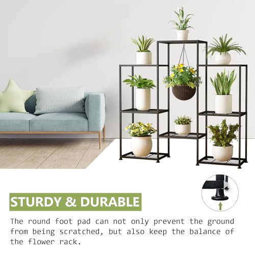 Metal Plant Stand Indoor Metal Plant Stands Outdoor Tiered Plant Shelf for Multiple Plants, 4 Tiers 8 Potted Plant Rack Holder Garden Shelves Flower Stand for Living Room Patio Corner (8 Tiers-B)