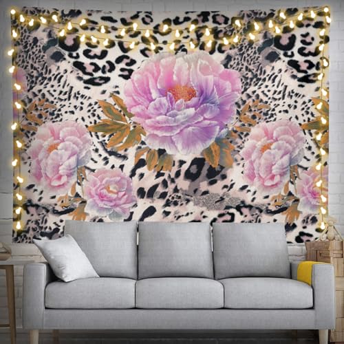 Keiutexe Cheetah Leopard Print Floral Tapestry 60" X 40" Wall Hanging Party Decorations Home Decor For Bedroom Living Room Dorm (150 X 100cm) - color: Cheetah Leopard Print Floral, size: 60 X 40 Inch