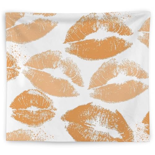 WNAGT Trendy Black and White Kiss Lips Tapestry Wall Hanging, Funky Makeup Wall Decor, Fashion Aesthetic Wall Blanket Decor for Girls Room College Dorm Makeup Room Beauty Room, 50x60 Inch - color: orange