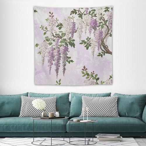 HZOHNAGO Lavender Flower Tapestry Fantasy Purple Floral Green Leaves Botanical Pattern Printed Wall Tapestry Wall Hanging for Bedroom Living Room Dorm 60" W x 60" H - color: Lavender-1, size: 60"L x 60"W