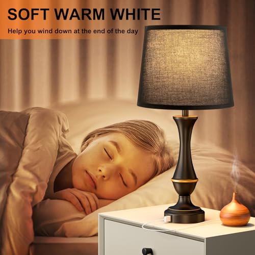 Seealle Upgraded Touch Lamps for Night Stands Set of 2 - Bedside Lamps with USB C+A, 3 Way Dimmable for Bedroom Living Room End Tables Office (Black) - color: K. Black Shade & Black Base, size: Medium（22 In）