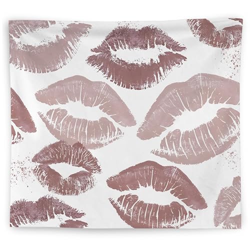 WNAGT Trendy Black and White Kiss Lips Tapestry Wall Hanging, Funky Makeup Wall Decor, Fashion Aesthetic Wall Blanket Decor for Girls Room College Dorm Makeup Room Beauty Room, 50x60 Inch - color: Light brown
