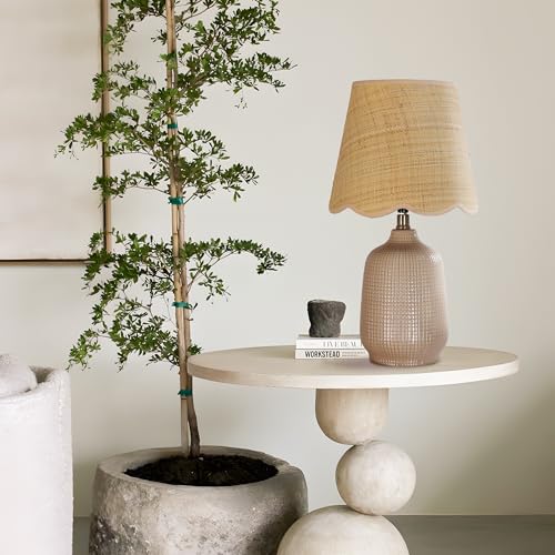Pia Ricco 19" Modern Ceramic Table Lamp for Living Room Gray Camel Base Desk Lamps for Bedroom Farmhouse Bedside Nightstand Lamp End Table Lamps,Pink,Rattan Shade - color: Gray Camel Base