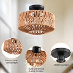 Ceiling Light Fixture,Hand-Woven Rattan Flush Mount Ceiling Light,Farmhouse Light Fixtures Ceiling Mount Boho for Hallway Bedroom Kitchen Entryway Living Room - color: 11.4 IN Ceiling Light