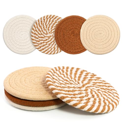 Coasters Set of 4 for Drinks, Cotton Woven 4 Colors Absorbent Boho Coasters for Home Decor Cups - Hot or Cold Drink Thickened (Khaki Mixed White) - color: Khaki Mixed White