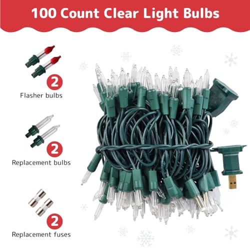 PREXTEX 100 Count Clear Christmas Lights - 20 ft Ultra Bright String Lights with Green Wire for Indoor and Outdoor Use, Christmas Trees, Holidays, Patios and Garden - size: 100ct