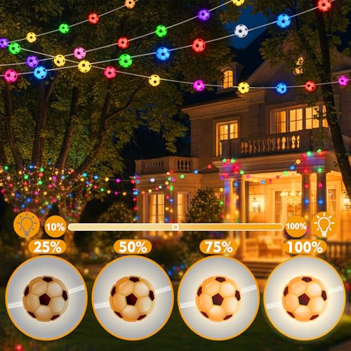 Soccer Ball String Lights - 10ft USB-Powered, 100 LED Warm White Balls, Soccer Party Decorations for Enthusiastic Fans, Sports Decorative Lights, Birthday Decorations, Soccer Gift - color: white