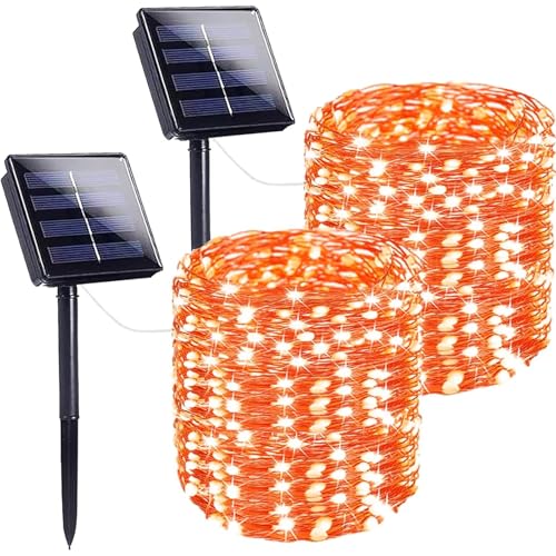 Extra-Long 144FT Solar String Lights for Outside, 2 Pack 400LED Solar Fairy Lights Outdoor Waterproof, Copper Wire with 8 Modes Solar Twinkle Lights for Tree Garden Party Xmas Wedding Decor (Orange) - color: Orange, size: 2 Pack-400LED
