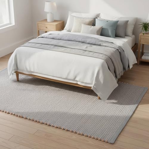 Light Gray 5x7 Handwoven Jute Cotton Area Rug – Reversible Natural Fiber Rug for Living Rooms, Dining Room or Bedroom - color: Light Gray, size: 5' x 7'