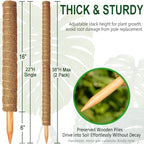 Soupiar 2 Pack 22 Inch Stackable Moss Pole - Thick & Sturdy Natural Coir Totem Plant Support & Garden Stakes for Monstera & Pothos, Indoor Climbing Vining Houseplants, 38" H Max - color: 2*22 inch