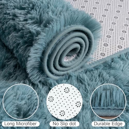 Kelarea Area Rug for Living Room, 4x6 Non-Slip Turquoise Green Rug Fluffy Soft Shag Rugs, Fuzzy Shaggy Plush Carpet for Bedroom, Nursery Rooms, Home Dorm - color: Turquoise Green, size: 6' x 4' (Rectangular)