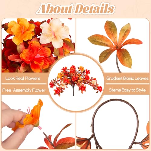 Fall Flowers Artificial for Decoration, Fake Silk Rhododendron Flowers for Outdoors, 2 Bundles Faux Azalea Outside UV Resistant No Fade Floral for Home Garden Balcony Walkway Wedding Party Decor - color: Y-orange Yellow White