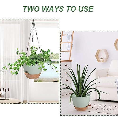 Vanslogreen Hanging Planters for Indoor Outdoor Plants, 1 Set Self Watering Hanging Pot with Drainage Holes & Removable Tray (Green-12inch, 12'') - color: Green, size: 12''