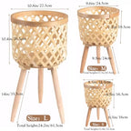 Boho rattan plant stand set of 2/3 – handwoven tall elevated wicker plant baskets for indoor plants, mid-century modern wooden planter holder with tripod legs,no-tool assembly，apartment gardening， farmhouse home decor, ideal gift for houseplant lovers - s