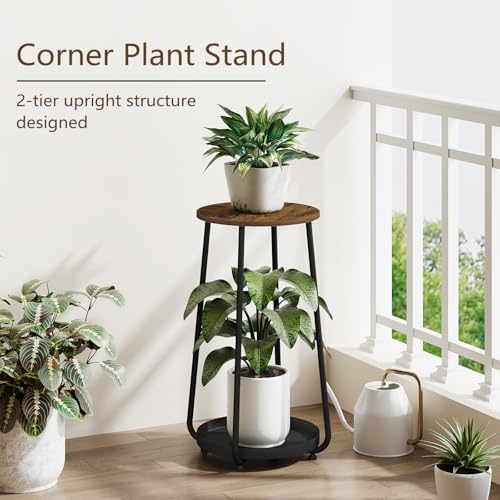 YINMIT Plant Stand Indoor, 2 Tier Wood Plant Stand, 23" Tall Vertical Flower Pot Stand, Round Corner Plant Shelf, Planter Pot Holder for Balcony Garden Patio Living Room - size: 23.2 In