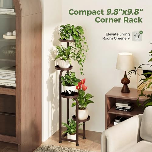 Bamworld Corner Plant Stand Indoor Outdoor, Tall Metal Flower Pot Stands for Multiple Plants, 4 Tier Brown Heavy Duty Plant Shelf for Patio Garden Balcony Living Room Bedroom(Patent Design) - color: Matte Brown, style: Spiral 4Tier