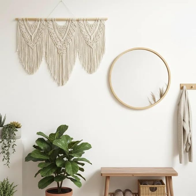 oiikain Large Handmade Boho Macrame Wall Hanging Tapestry - Chic Bohemian Woven Home Decor art for Living Room, Bedroom, and Wedding Parties (BeigeF)