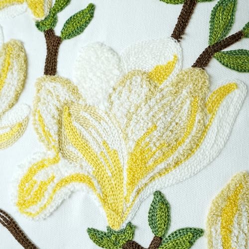 vctops Farmhouse Magnolia Flower Cotton Tufted Throw Pillow Cover Spring Floral Embroidery Pillowcase Soft Square Cushion Case for Sofa Couch Bed Chair (Yellow E,18"x18") - color: Yellow E