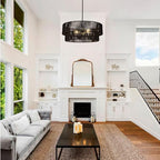 Black Boho Rattan Chandelier 23.6'' Hand Woven Chandelier Light Fixture 3-Light Farmhouse Drum Pendant Light for Dining Room Bedroom Kitchen Hallway Foyer - color: 23.6" Black Rattan