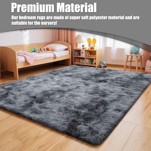 8x10 Fluffy Area Rugs for Living Room,Shag Area Rug for Bedroom,Soft Fuzzy Rug Non-Shedding Indoor Plush Carpet for Kids Bedroom Nursery Home Decor,Tie-Dyed Black - color: Mottling Black, size: 8' x 10' (Rectangular)