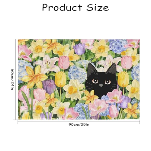 Floral Cat Spring Entryway Rugs 2x3 Summer Home Decor Doormat Small Non-Slip Low Pile Front Door Mat Washable Throw Rugs for Kitchen Bedroom Bathroom Holiday Decor - color: Floral Cat