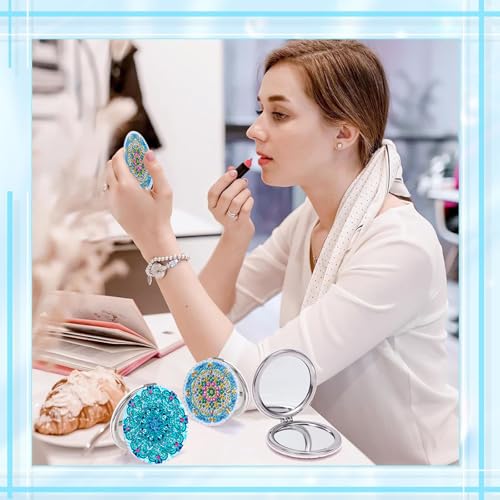 DDGYP 2 PCS DIY Diamond Painting Compact Mirror, Pocket Mirror Cover Portable Folding Purse Mirror, PU Leather Diamond Art Projects Kits for Women Girls Gifts - color: Blue