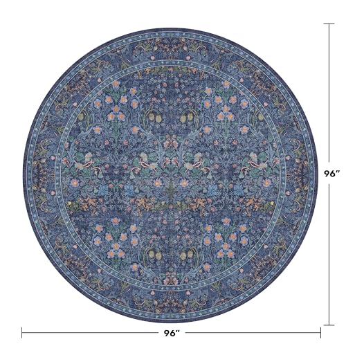 8ft Dark Blue Washable Living Room Rugs,Non Slip Big Round Area Rug for Dining Room, Non Skid with Rubber Backing, Boho Navy Blue Carpet for Bedroom Under Bed - color: Dark Blue, size: 8' (Round)