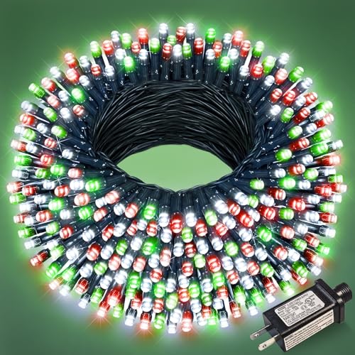 100FT 300 LED Christmas Lights Outdoor, Plug in Connectable Christmas Tree Lights Waterproof, 8 Modes String Lights for Outside Indoor Garden Yard Party Xmas Decorations, Red White and Green - color: Red White Green, size: 100FT 300 LED