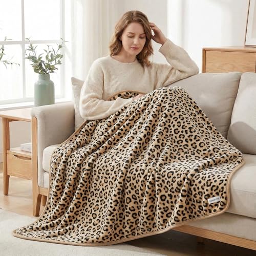 Fleece Throw Blanket 50" x 70" - Soft Cozy Microfiber Plush Blanket, Lightweight Warm Throw for Couch Bed Sofa Chair, All Season Use, Sand Leopard - color: Sand Leopard