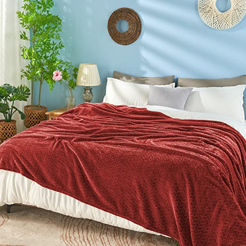 inhand Red Fleece Twin Blanket, Super Soft Flannel Cozy Blankets for Adults, Lightweight Leaves Pattern Fuzzy Blanket for Couch Sofa Bed Office, Warm Plush Blankets for All Season, 60x90 Inches - color: Burgundy, size: Twin/Twin XL-60x90 IN