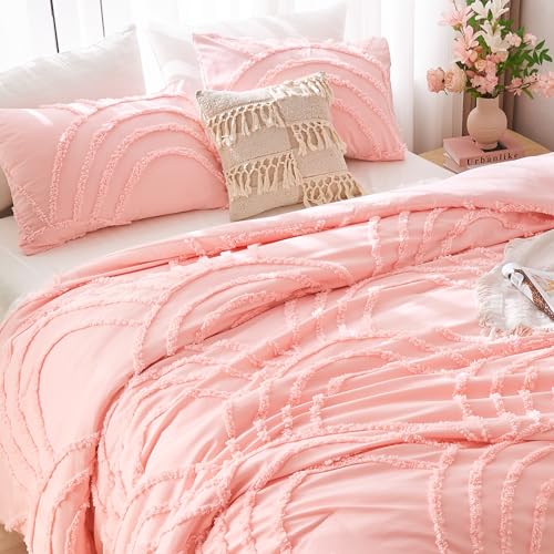ENJOHOS Pink Queen Size Comforter Bedding Set for College Teen Girls - 3 Pc Tufted Bed Set with Rainbow Design, Lightweight Fluffy Microfiber Comforter with 2 Pillowcase - color: Pink Comforter, size: Queen